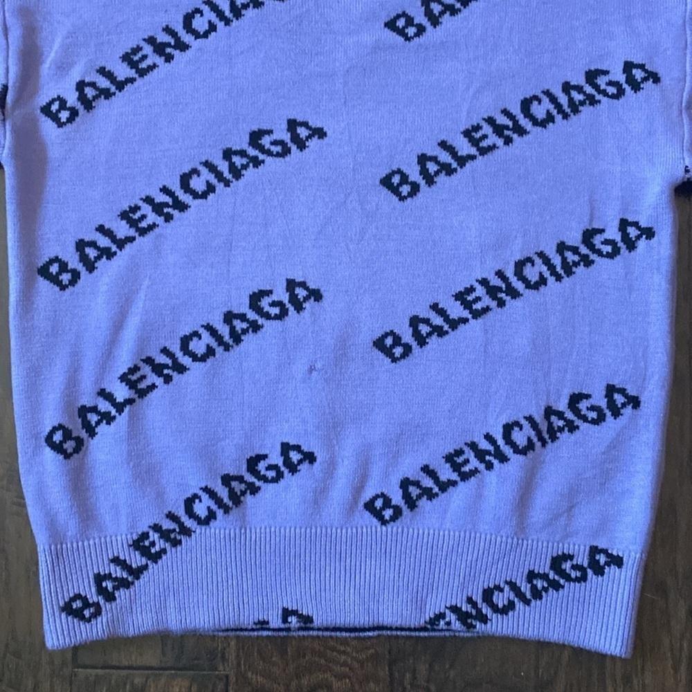 Balenciaga Purple Knit Sweater with Black Allover Logo in Size large - Picture 4 of 15